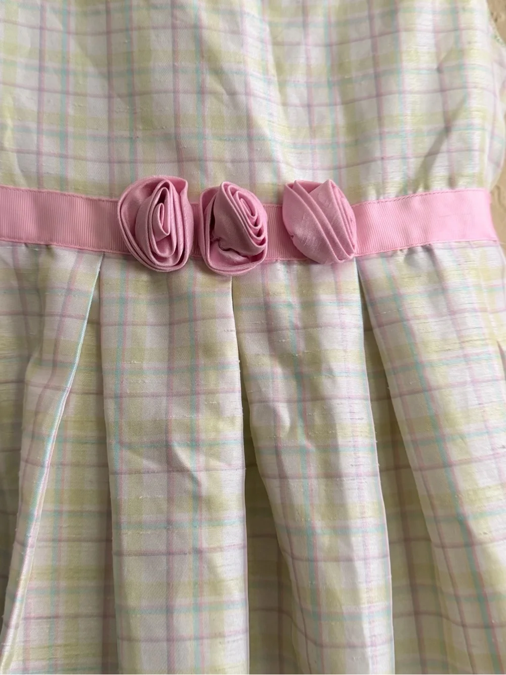 Charter Club Pastel Plaid Dress with Pink Rosette Sash